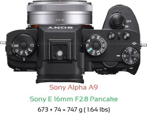 Sony A9 with Sony E 16mm F2.8 Pancake Lens Size
