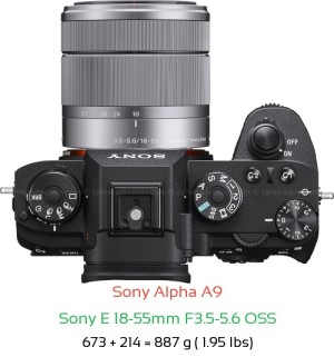 Sony A9 with Sony E 18-55mm F3.5-5.6 OSS Lens Size