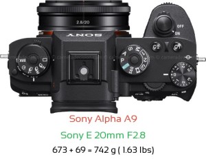 Sony A9 with Sony E 20mm F2.8 Lens Size