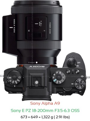 Sony A9 with Sony E PZ 18-200mm F3.5-6.3 Lens Size