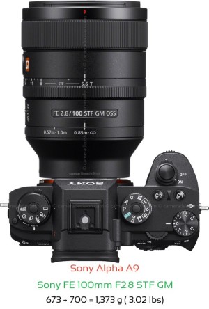Sony A9 with Sony FE 100mm F2.8 STF GM Lens Size