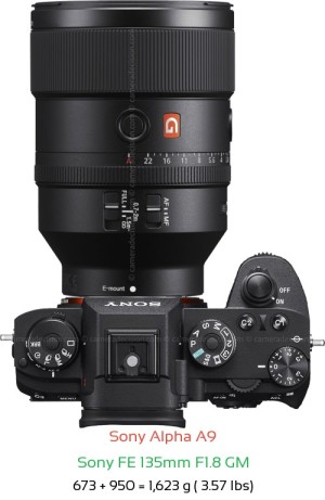 Sony A9 with Sony FE 135mm F1.8 GM Lens Size