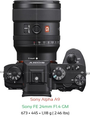 Sony A9 with Sony FE 24mm F1.4 GM Lens Size