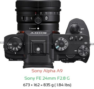 Sony A9 with Sony FE 24mm F2.8 G Lens Size