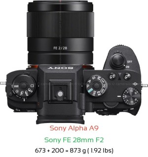 Sony A9 with Sony FE 28mm F2 Lens Size