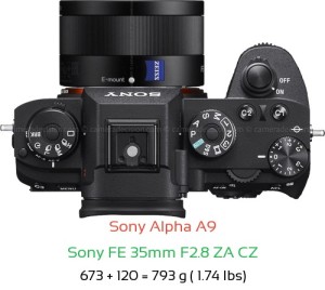 Sony A9 with Sony FE 35mm F2.8 ZA CZ Lens Size