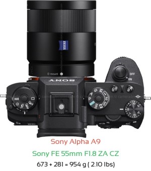 Sony A9 with Sony FE 55mm F1.8 ZA CZ Lens Size
