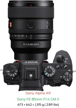 Sony A9 with Sony FE 85mm F1.4 GM II Lens Size