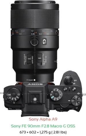 Sony A9 with Sony FE 90mm F2.8 Macro G OSS Lens Size
