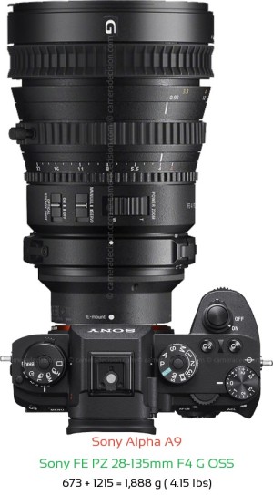 Sony A9 with Sony FE PZ 28-135mm F4 G Lens Size