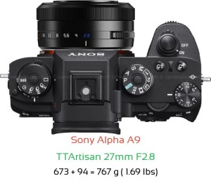 Sony A9 with TTArtisan 27mm F2.8 Lens Size