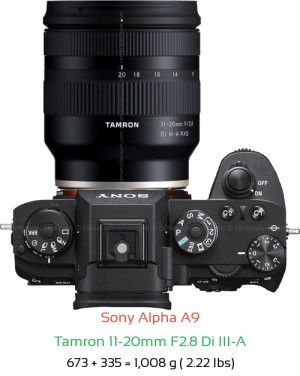 Sony A9 with Tamron 11-20mm F2.8 A Lens Size