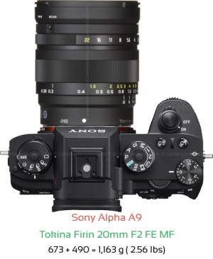 Sony A9 with Tokina Firin 20mm F2 FE MF Lens Size