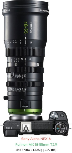 Sony NEX-6 with Fujinon MK 18-55mm T2.9 Lens Size
