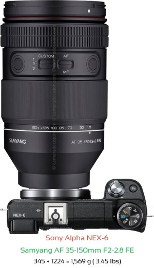 Sony NEX-6 with Samyang AF 35-150mm F2-2.8 FE Lens Size