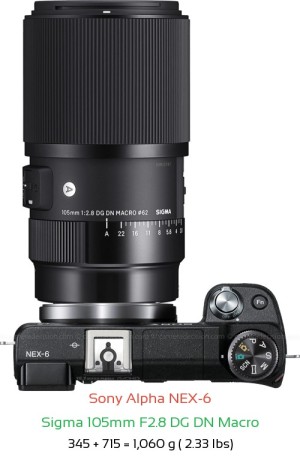 Sony NEX-6 with Sigma 105mm F2.8 DG DN Macro Lens Size