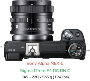 Sony NEX-6 with Sigma 17mm F4 DG DN C Lens Size