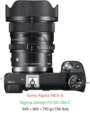 Sony NEX-6 with Sigma 24mm F2 DG DN C Lens Size