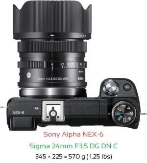 Sony NEX-6 with Sigma 24mm F3.5 DG DN C Lens Size