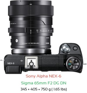 Sony NEX-6 with Sigma 65mm F2 DG DN Lens Size