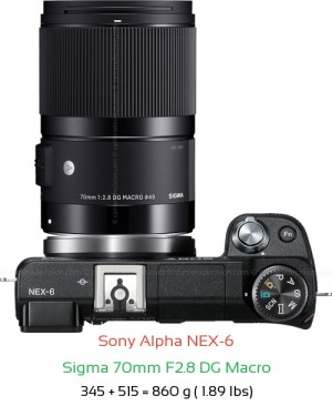 Sony NEX-6 with Sigma 70mm F2.8 DG Macro Lens Size