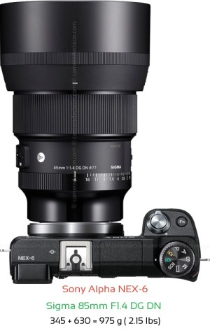 Sony NEX-6 with Sigma 85mm F1.4 DG DN  Lens Size