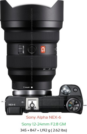 Sony NEX-6 with Sony 12-24mm F2.8 GM Lens Size