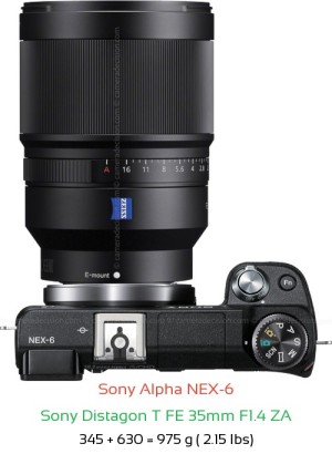 Sony NEX-6 with Sony Distagon T FE 35mm F1.4 ZA Lens Size