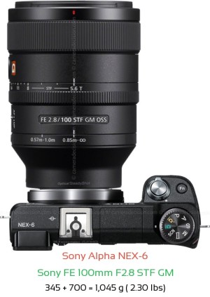Sony NEX-6 with Sony FE 100mm F2.8 STF GM Lens Size