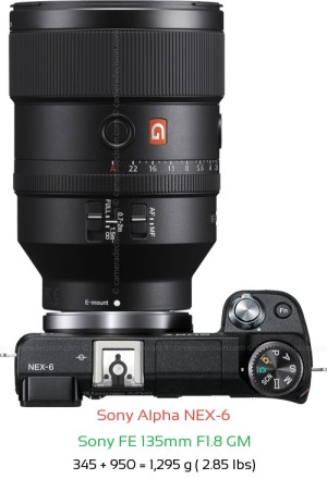 Sony NEX-6 with Sony FE 135mm F1.8 GM Lens Size