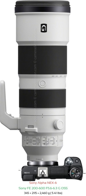 Sony NEX-6 with Sony FE 200-600 F5.6-6.3 Lens Size
