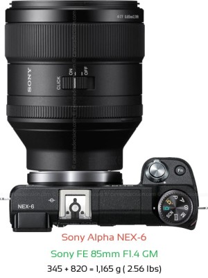 Sony NEX-6 with Sony FE 85mm F1.4 GM Lens Size