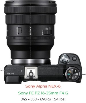 Sony NEX-6 with Sony FE PZ 16-35mm F4 Lens Size