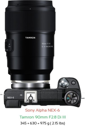 Sony NEX-6 with Tamron 90mm F2.8 Di III Lens Size
