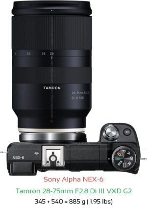 Sony NEX-6 with Tamron 28-75mm F2.8 Di III Lens Size