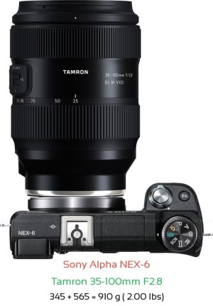 Sony NEX-6 with Tamron 35-100mm F2.8 Lens Size