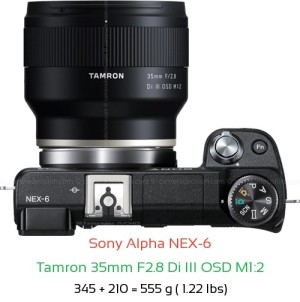 Sony NEX-6 with Tamron 35mm F2.8 Di III OSD M1:2 Lens Size