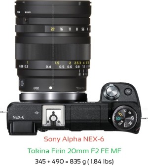 Sony NEX-6 with Tokina Firin 20mm F2 FE MF Lens Size