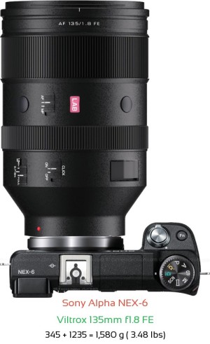 Sony NEX-6 with Viltrox 135mm f1.8 FE Lens Size