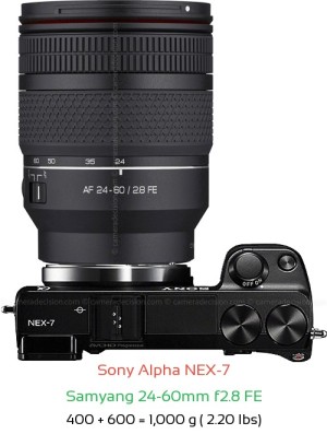 Sony NEX-7 with Samyang 24-60mm f2.8 FE Lens Size