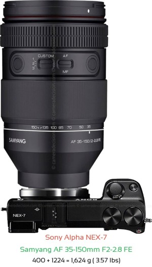 Sony NEX-7 with Samyang AF 35-150mm F2-2.8 FE Lens Size