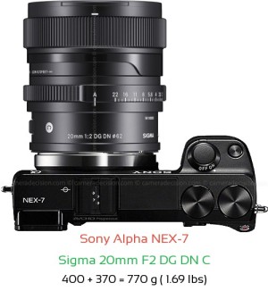 Sony NEX-7 with Sigma 20mm F2 DG DN C Lens Size