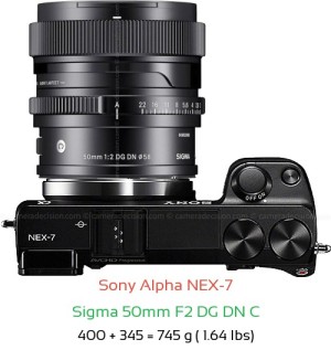 Sony NEX-7 with Sigma 50mm F2 C Lens Size