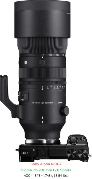 Sony NEX-7 with Sigma 70-200mm f2.8 Sports Lens Size
