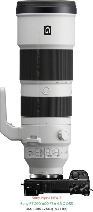 Sony NEX-7 with Sony FE 200-600 F5.6-6.3 Lens Size