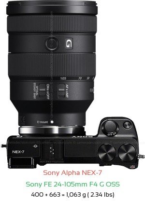 Sony NEX-7 with Sony FE 24-105mm F4 G OSS Lens Size