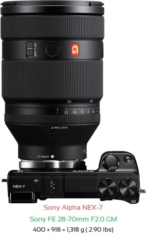 Sony NEX-7 with Sony FE 28-70mm F2.0 GM Lens Size