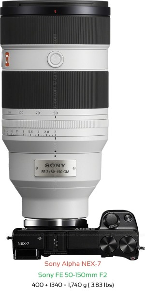 Sony NEX-7 with Sony FE 50-150mm F2 Lens Size