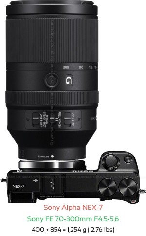 Sony NEX-7 with Sony FE 70-300mm F4.5-5.6 Lens Size