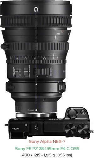 Sony NEX-7 with Sony FE PZ 28-135mm F4 G Lens Size